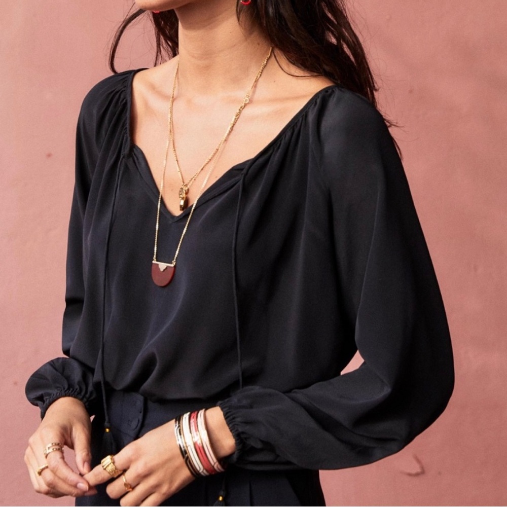 Sézane Black Silk Blouse